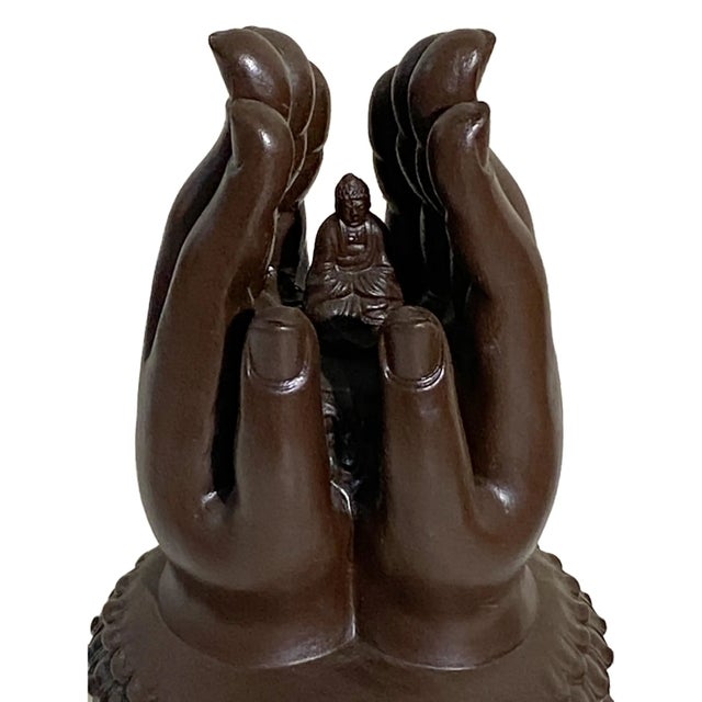 Chinoiserie Large Ceramic Buddha Hands Sculpture Incense Burner For Sale In New York - Image 6 of 8
