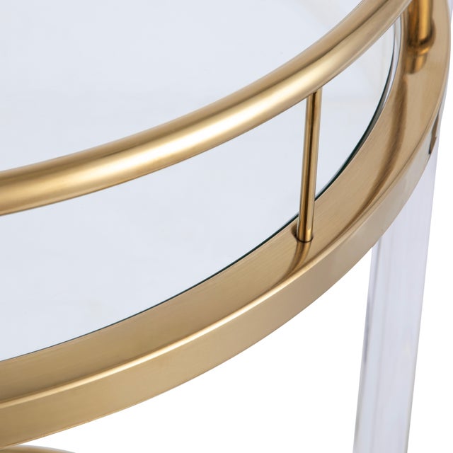 Pasargad Home Crystallin 2-Tier Bar Cart With Gold Accents & Wheels For Sale In New York - Image 6 of 8