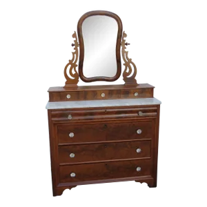 Empire Late 1800s Tall Chest of Drawers With Mirror 3703