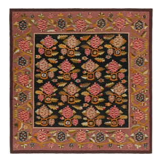 1920s Antique Bessarabian Kilim in Black and Pink With Floral Patterns by Rug & Kilim For Sale
