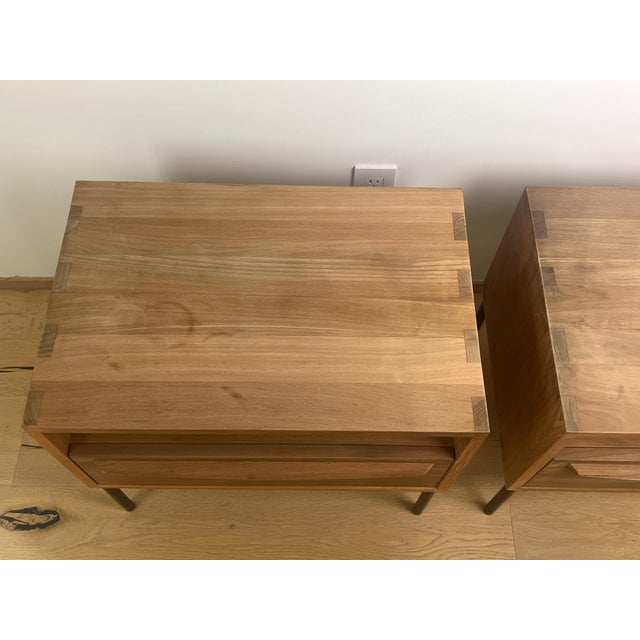 2010s Ethnicraft Teak Nightstands With Black Metal Legs (Pair) For Sale - Image 5 of 7