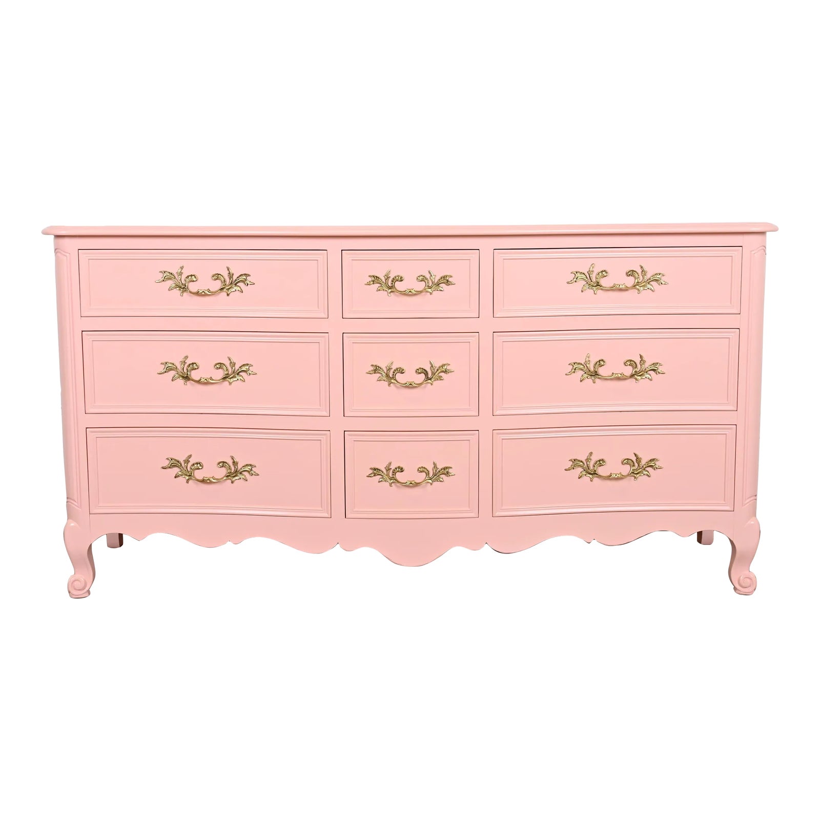 pink lacquer dresser Kindel Furniture French Provincial Louis XV Pink Lacquered Dresser, Newly  Refinished