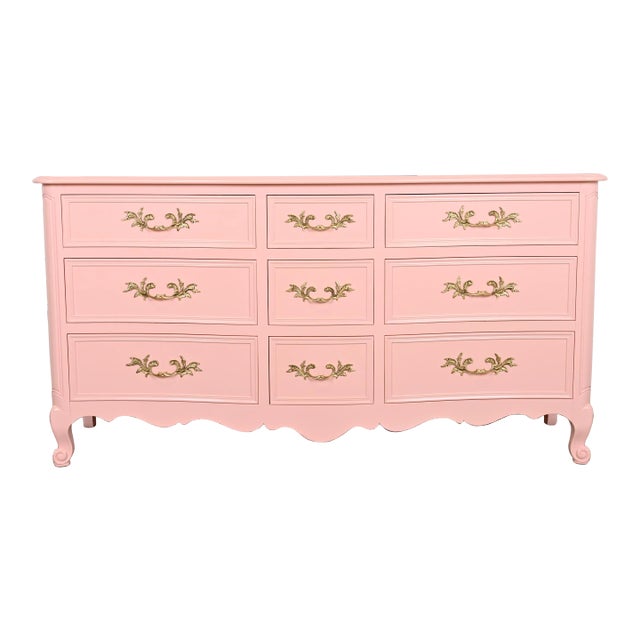 Kindel Furniture French Provincial Louis XV Pink Lacquered Dresser, Newly Refinished For Sale