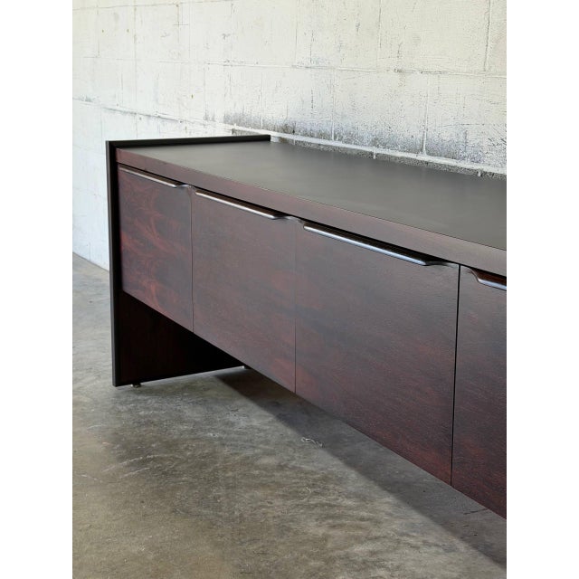 Wood Long Rosewood Sideboard Credenza With 4 Pull-Out Drawers Danish Mid-Century Modern 1970s For Sale - Image 7 of 10