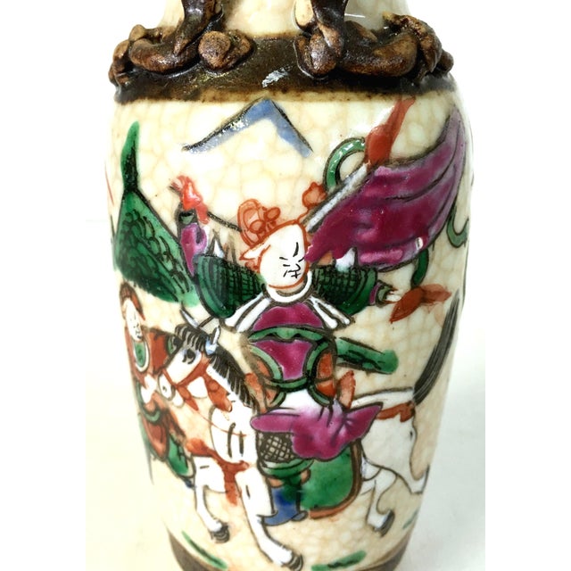 19th Century Japanese Warrior Crackle Ware Hand Painted Vases a Pair