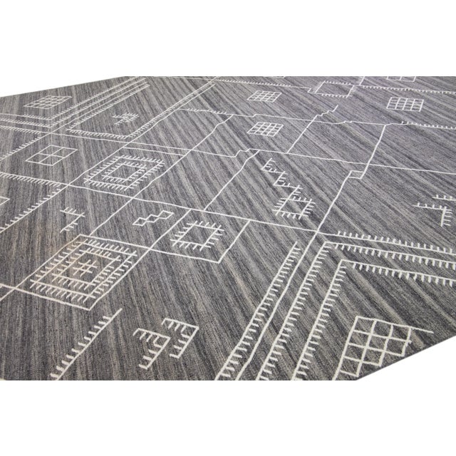 Modern Early 21st Century Modern Oversize Flatweave Kilim Wool Rug With White Geometric Motif by Apadana For Sale - Image 3 of 6