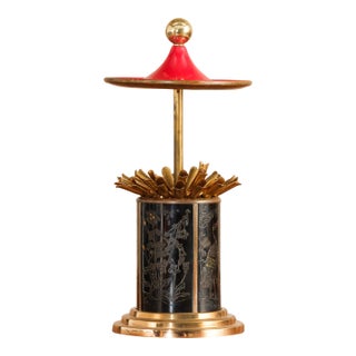 Vintage Brass Pagoda-Shaped Cigarette Dispenser With Chinoiserie Detail For Sale