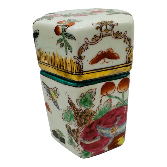 Hand Painted Chinoiserie Jar With Lid For Sale