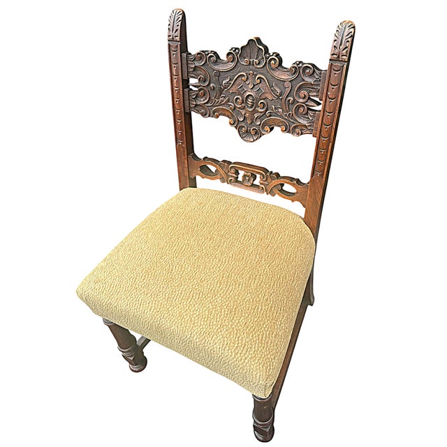 Baker Furniture Attributed 1920s Antique Carved Walnut Renaissance Revival Dining Chairs With New Kravet Seat Upholstery - Set of 4 For Sale In Saint Louis - Image 6 of 8