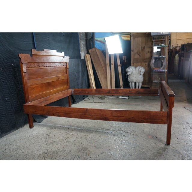 Brown Antique 19th Century Victorian Eastlake Carved Oak Queen Size Bed Frame For Sale - Image 8 of 18