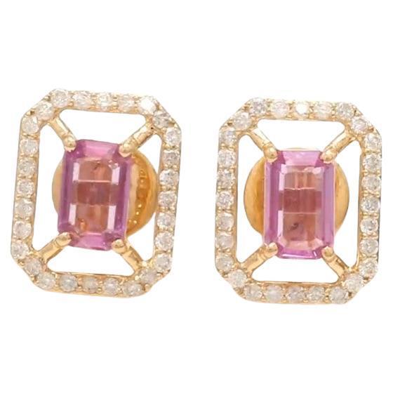1.12 cts Natural pink sapphire and 0.38 cts diamond earrings in 14k gold For Sale - Image 15 of 18