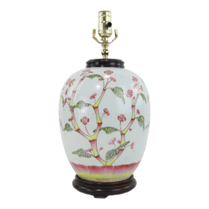 Vintage Chinese Porcelain Ginger Jar Table Lamp With Floral Design