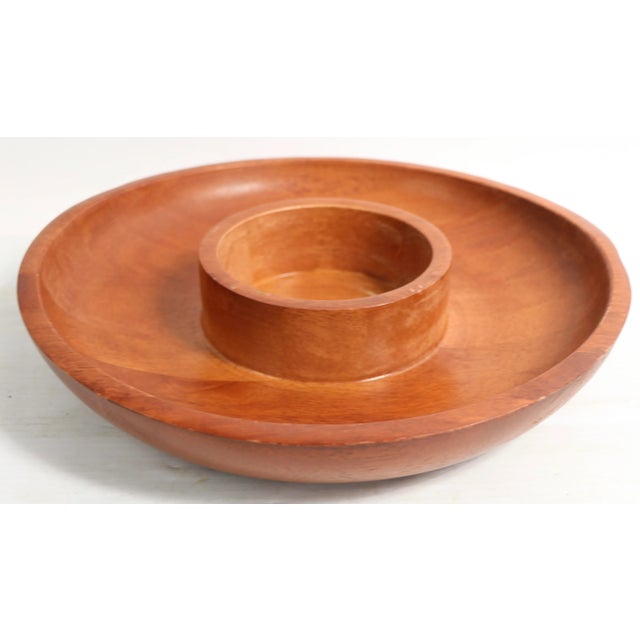 Mid Century Solid Mahogany Chip and Dip Made in Thailand For Sale In New York - Image 6 of 6