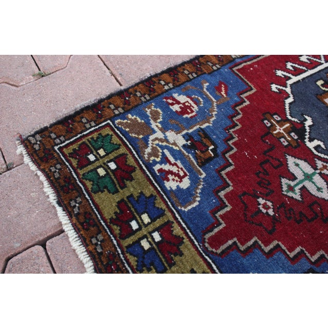 Textile 1990s Turkish Blue Medallion Yastik Rug For Sale - Image 7 of 13