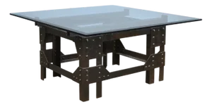 Coffee Table of Cast Iron and Glass Top
