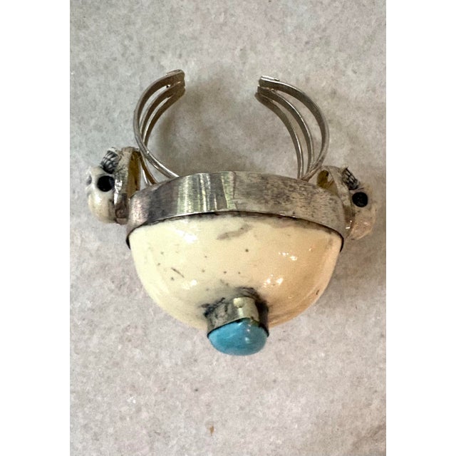 1980s Vintage Silver and Resin Skull Cuff Bracelet For Sale - Image 5 of 7