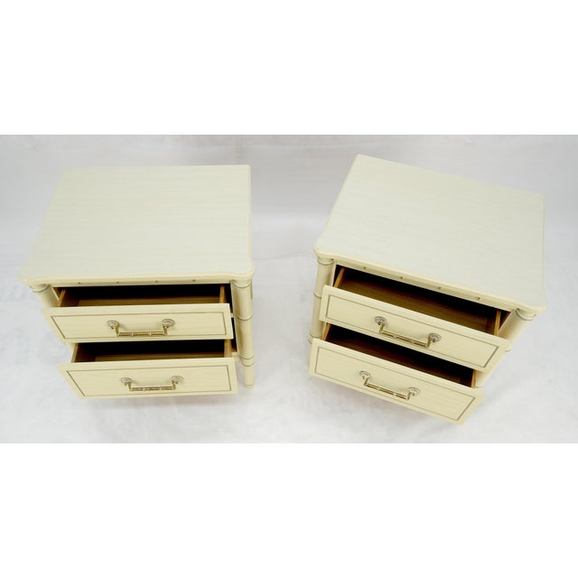 1970s Pair of Faux Bamboo Beige White Lacquer Two Drawers Nightstands End Tables For Sale - Image 5 of 8