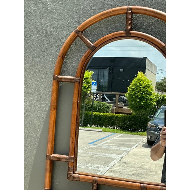 Wood Vintage Rattan Arched Wall Mirror For Sale - Image 7 of 14