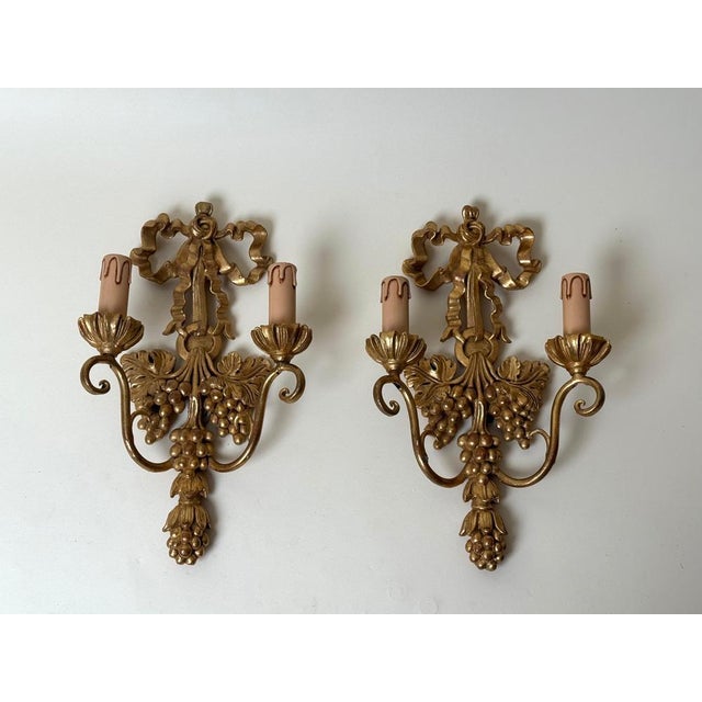 Florentine Hand-Carved Giltwood Sconces by C. N. Firenze Nos, 1970s, Set of 2 For Sale - Image 10 of 18