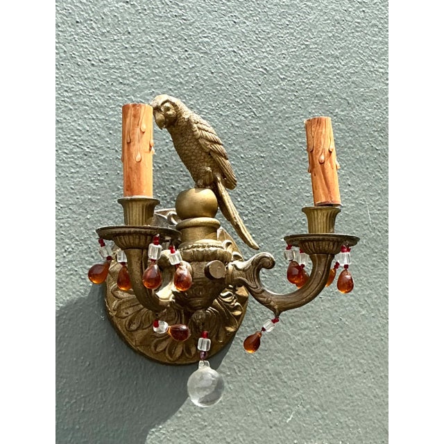 Vintage Brass and Crystal Parrot Sconce For Sale - Image 4 of 12