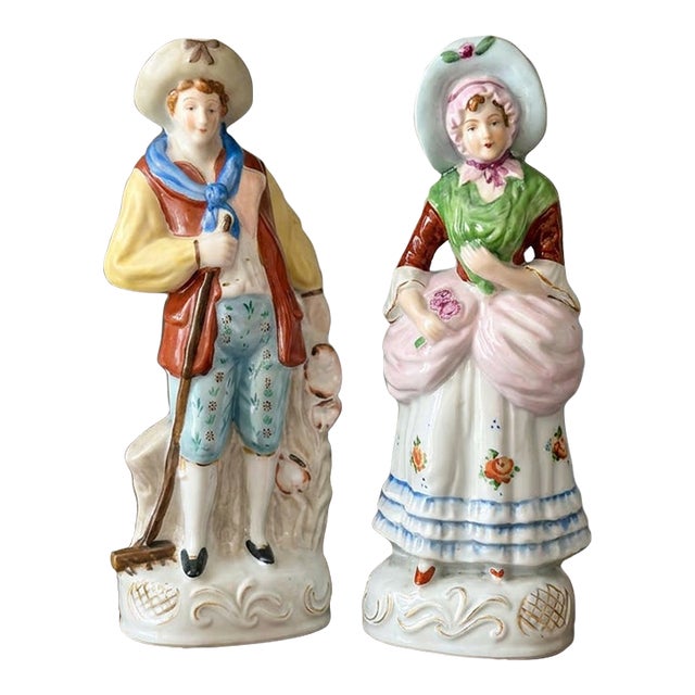 Pair of “Made in Occupied Japan” Porcelain Staffordshire-Style Figurines, Circa 1945–1952 For Sale