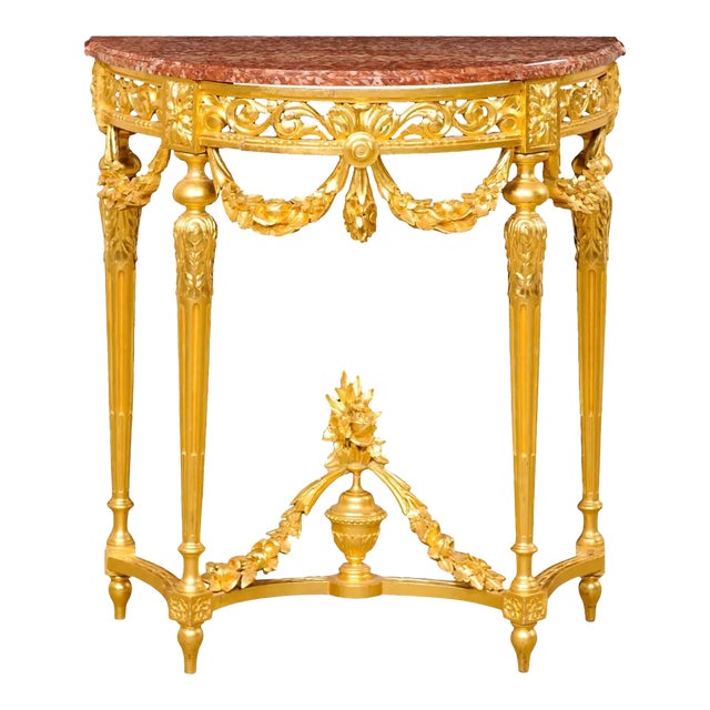 19th Century Neoclassical Petite Marble top Gilt Console For Sale