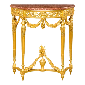 19th Century Neoclassical Petite Marble top Gilt Console