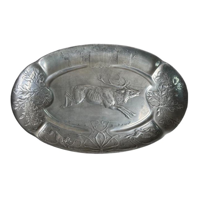 1900 Pewter Kayserzinn Stag Platter Kaiserzinn For Sale