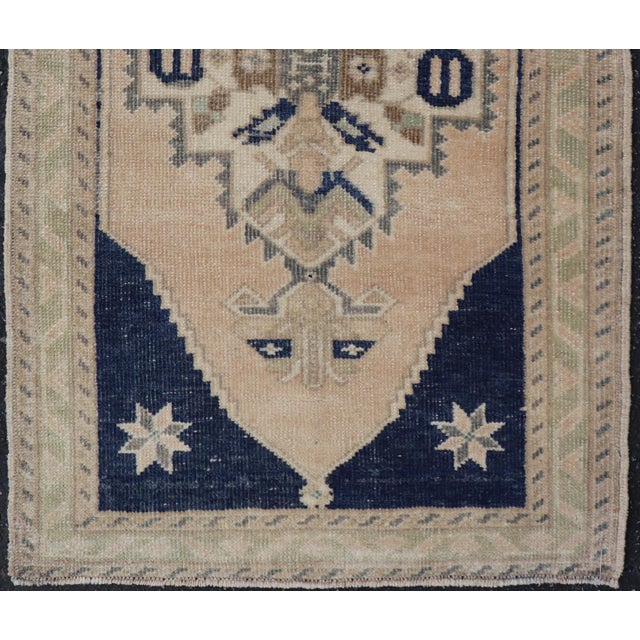 Measures: 2'0 x 3'0 Vintage Turkish Oushak Rug with Beige Field and Navy Blue Accents 2 x 3. Keivan Woven Arts /...
