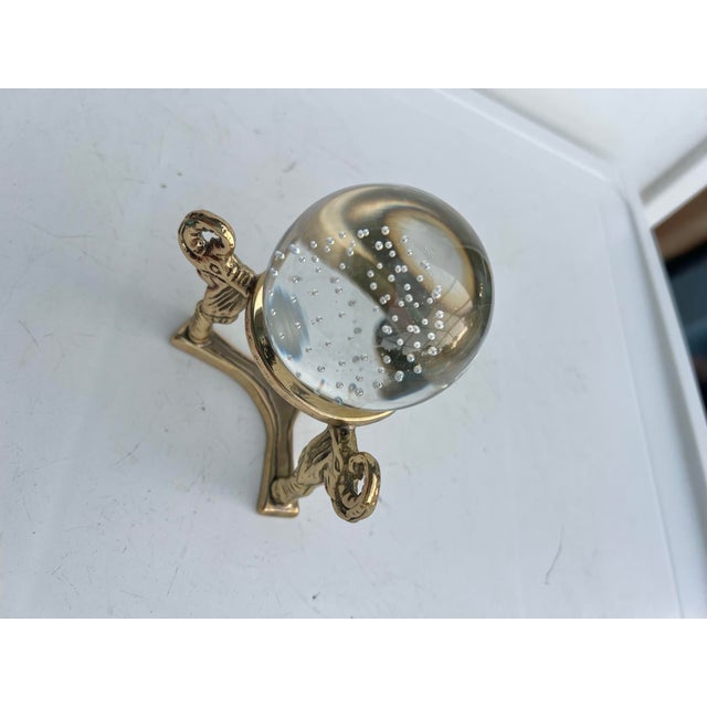 1960s Vintage Brass Elephant Stand With Glass Globe Paperweight For Sale - Image 5 of 6