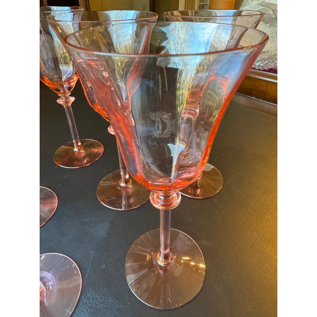 1940’s Tall Pink Glass Goblet Stemware- Set of 6 For Sale - Image 4 of 7