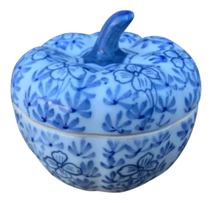 Vintage Norwegian Blue and White Floral Ceramic Pumpkin Jar