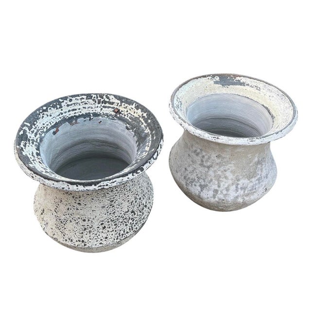 2000 - 2009 Pair of Vintage Faux-Stone Chipped Resin Garden Planters For Sale - Image 5 of 12