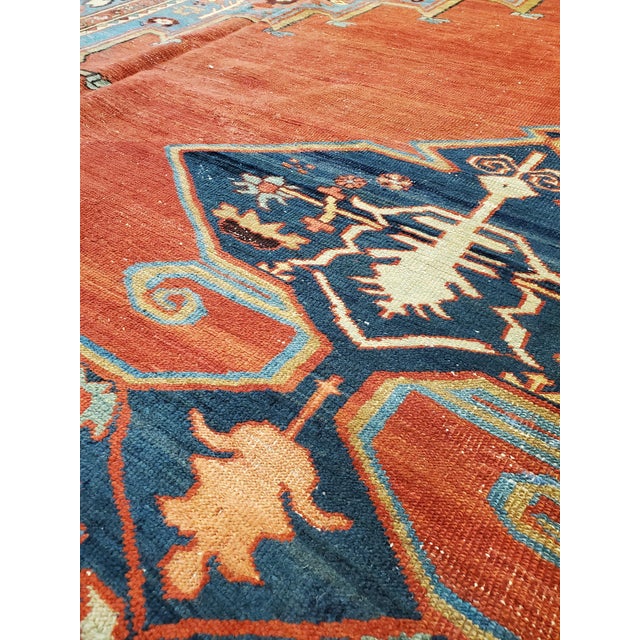 Antique Bakshaish Carpet, Oriental Persian Handmade in Ivory, Blue and Red For Sale - Image 16 of 18