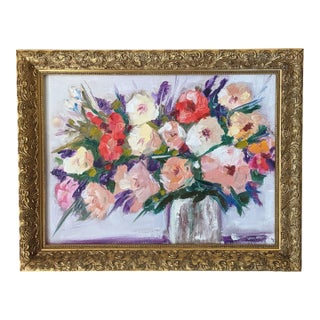 Original Still Life Flower Bouquet Oil Painting Framed For Sale