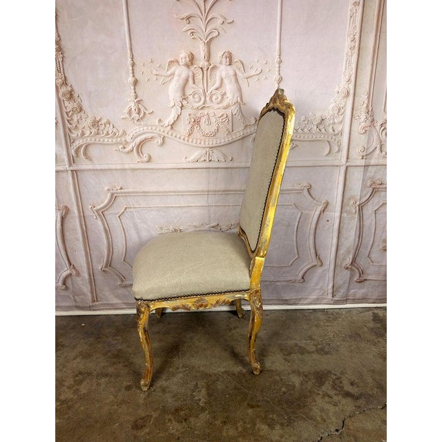 Set of 14 French Louis XV Style Gilt Dining Chairs With Linen Upholstery For Sale - Image 12 of 18
