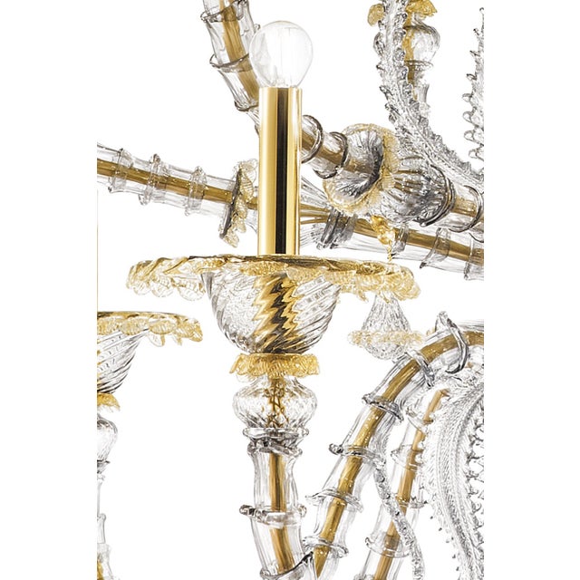 Contemporary Huge Transparent and Gold Ca’ Rezzonico With Leaves Murano Glass Chandelier For Sale - Image 3 of 7
