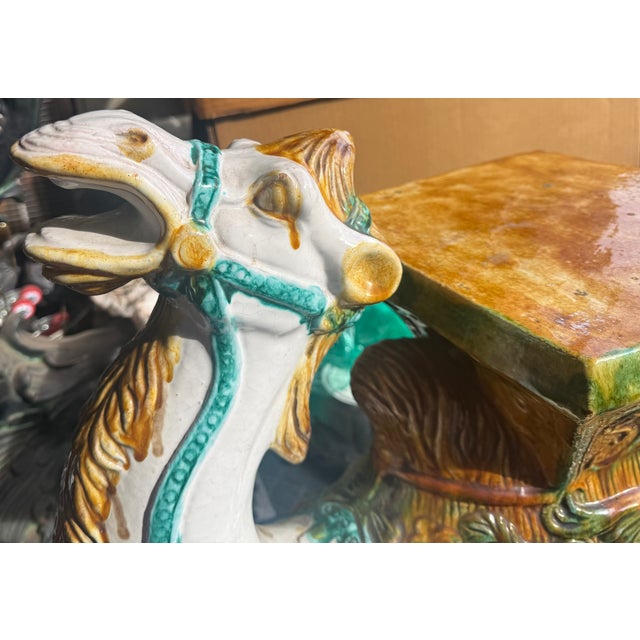 1960s Mid-Century Hollywood Regency Era Italian Terracotta Majolica Camel Form Garden Stool Table For Sale - Image 5 of 8