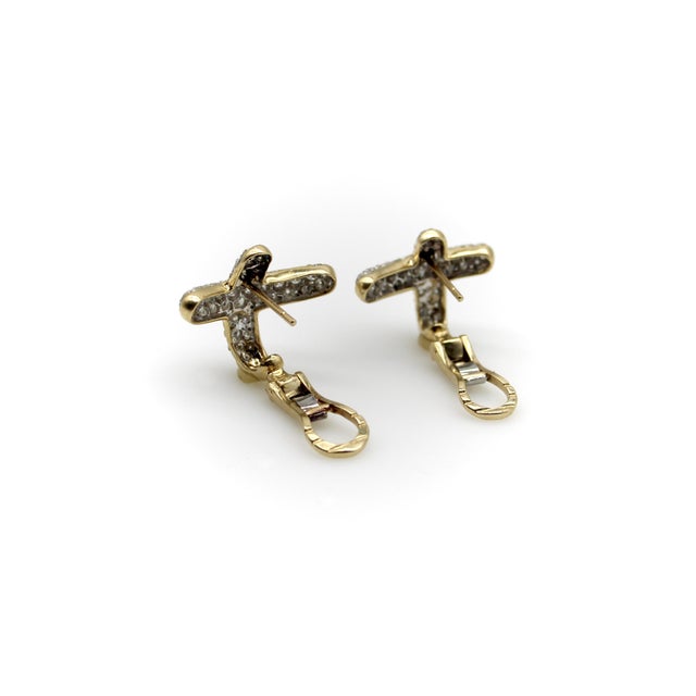 Vintage14K Gold Pave Diamond X Earrings, A Pair For Sale - Image 4 of 8