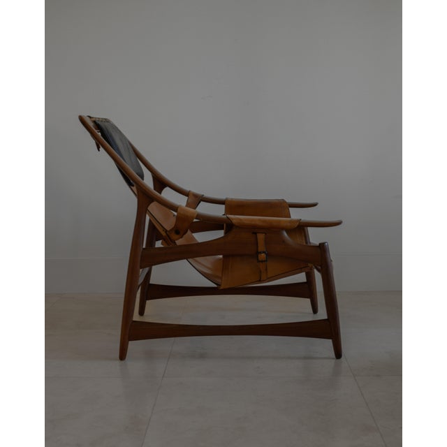 Attributed Liceu De Artes E Oficios Cognac Leather Lounge Chair and Ottoman, Brazil 1960s For Sale - Image 9 of 16