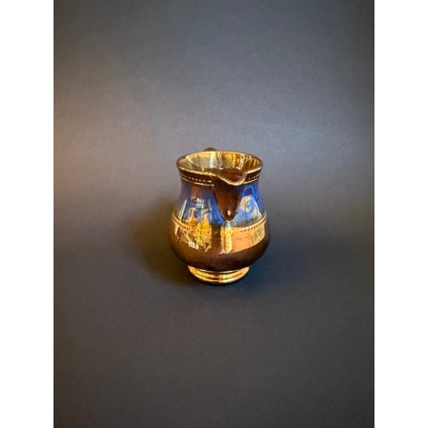 Rare Victorian Copper Lustre Pitcher or creamer with cobalt and copper floral design in the band around the top portion of...