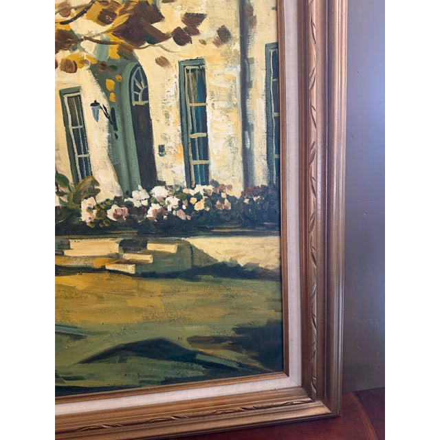 1960s Vintage Mid Century Impasto Oil Painting, Historic House in Autumn, Signed S. Harper, Carved Gold Frame For Sale - Image 5 of 12