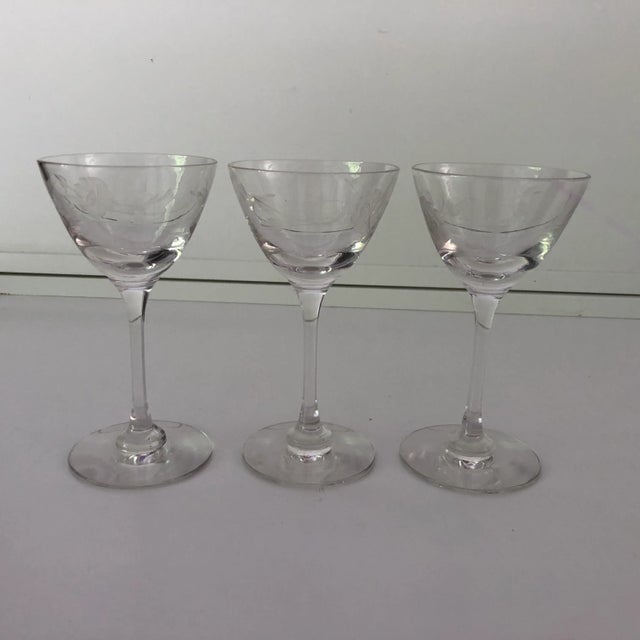 1960s Vintage Rose Pattern Etched Stemware S/3 For Sale - Image 5 of 5