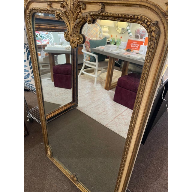 Wood Vintage Cream & Gold Wooden Mirror For Sale - Image 7 of 7
