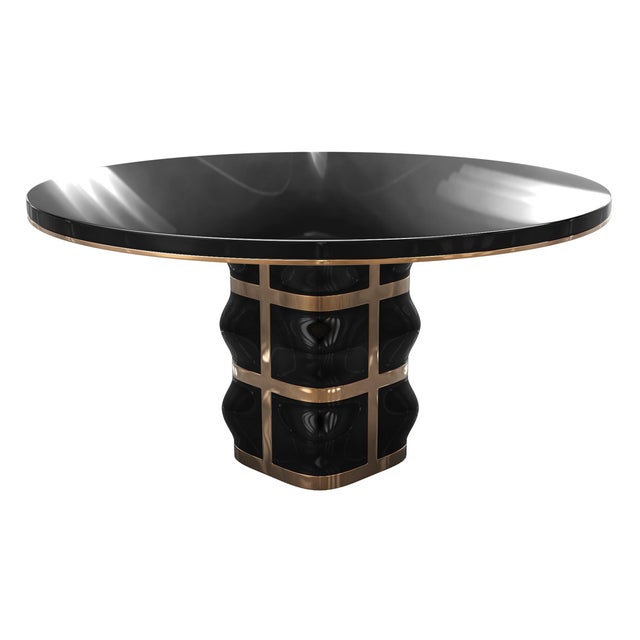 Art Deco "Oliva" Round Table With Stainless Steel and Bronze Details, Handmade For Sale - Image 3 of 5