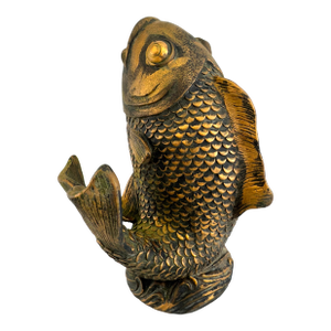 Vintage Mid Century Cast Resin Koi Fish Sculpture With Aged Bronze Finish