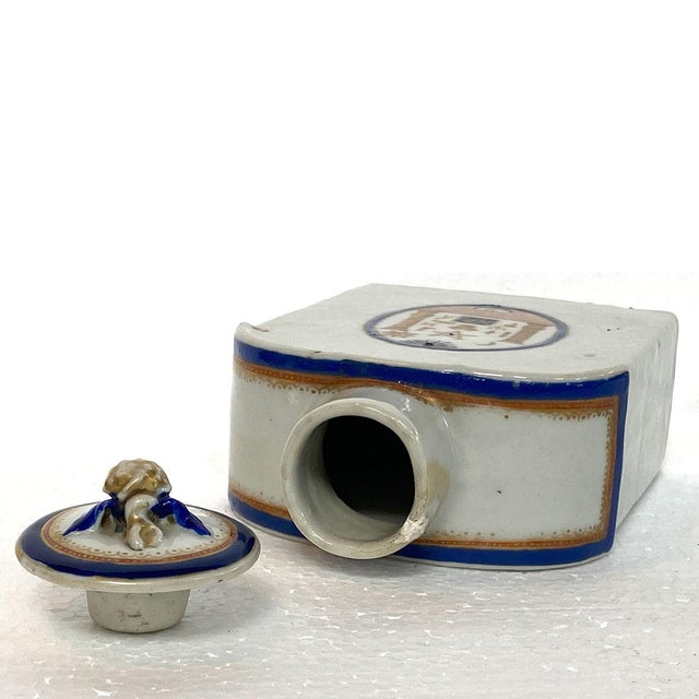 Ceramic Rare Chinese Export Qing Porcelain Masonic Armorial Flask-Form Tea Caddy For Sale - Image 7 of 12