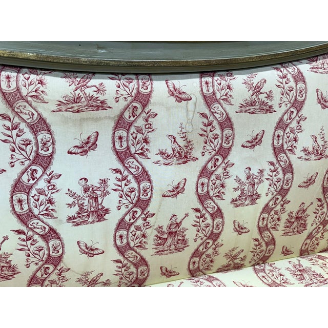 Wood Louis XVI Living Room Sofa and Bergère Chairs in Painted Wood and Toile de Jouy, Set of 3 For Sale - Image 7 of 14