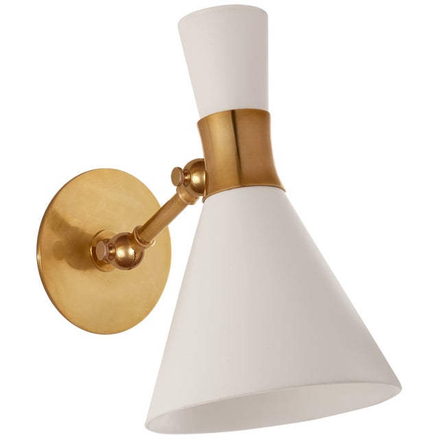 Modern Visual Comfort Signature Liam Small Articulating Sconce in Hand-Rubbed Antique Brass with Matte White Shade For Sale - Image 3 of 3