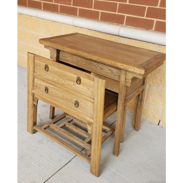 Chinese Late 20th Century Chinese Elm Desk With Hidden Nesting Chair For Sale - Image 3 of 11